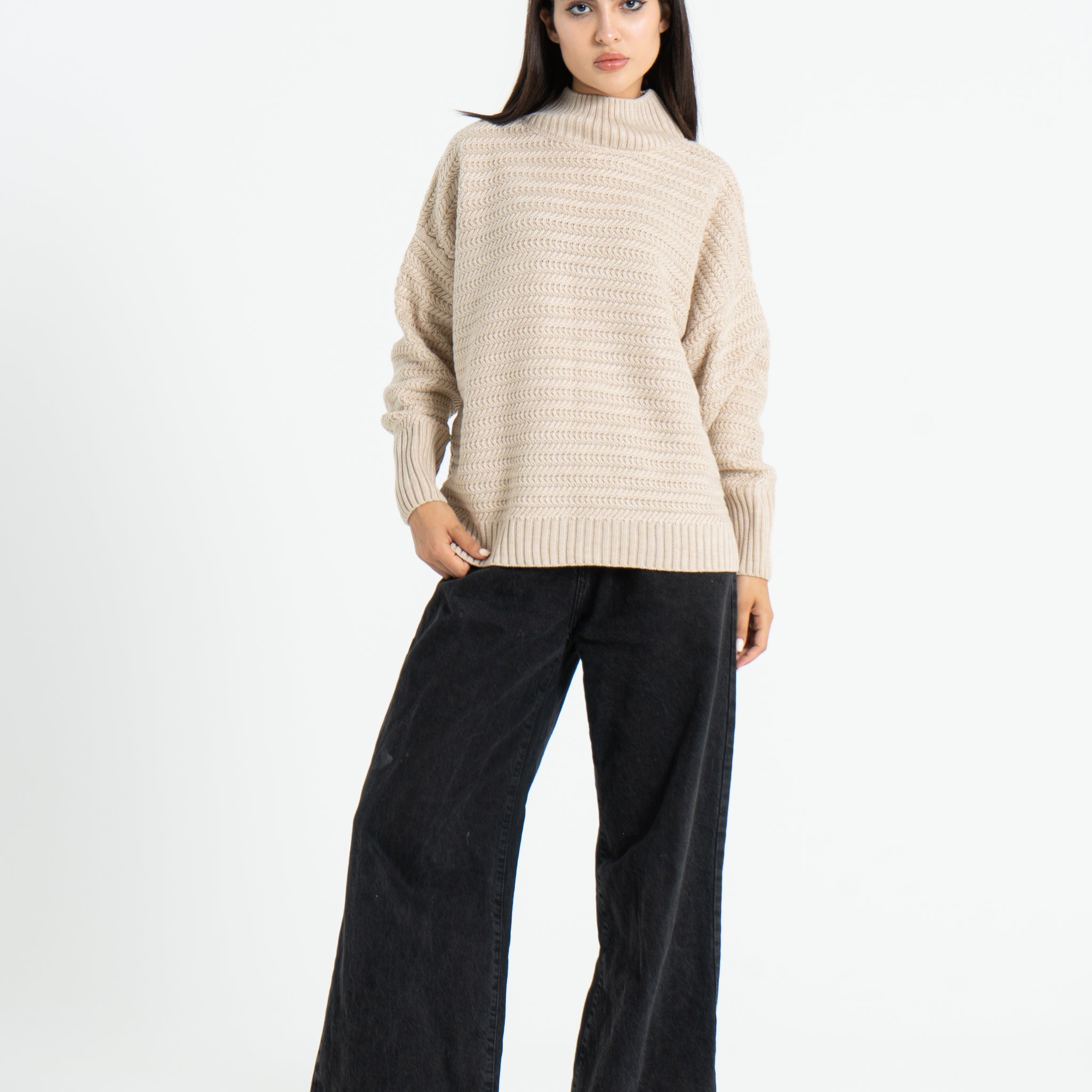 Knitted oversized pullover - Beige