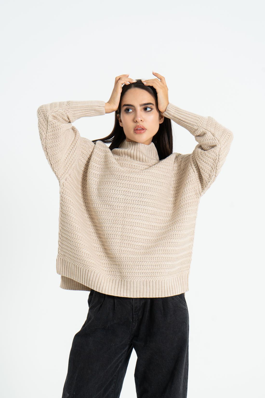 Knitted oversized pullover - Beige